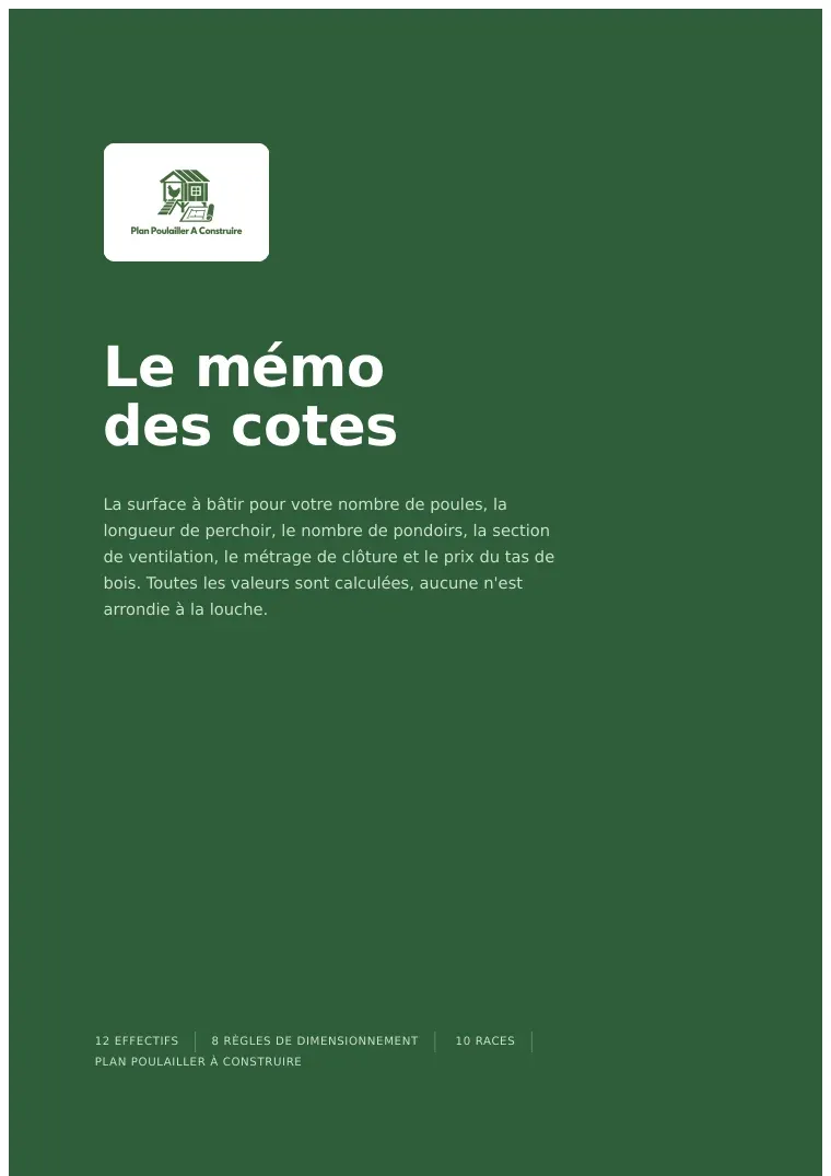 La première page du mémo des cotes du poulailler, document PDF gratuit de neuf pages